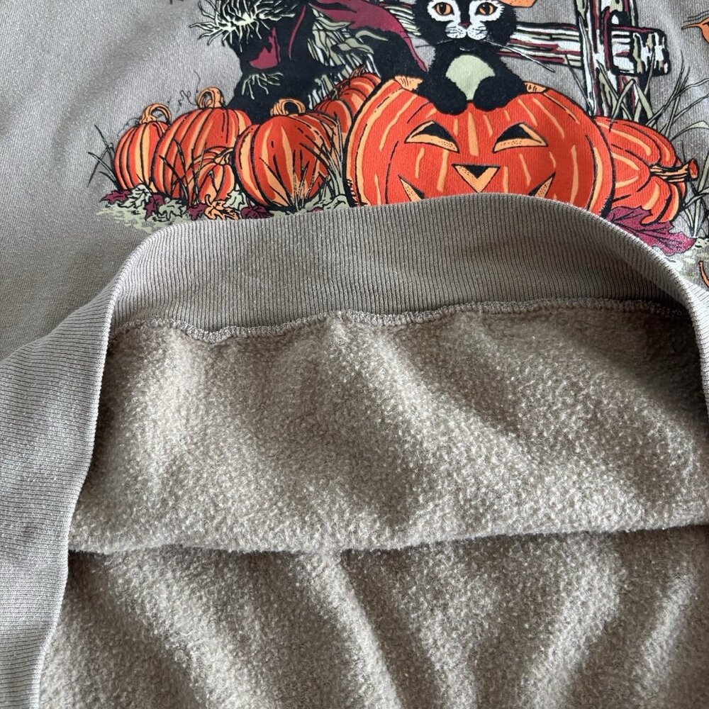 Vintage Halloween Sweatshirt Women’s Large Black Cat Pumpkin Scarecrow 80/90s - Picture 9 of 16